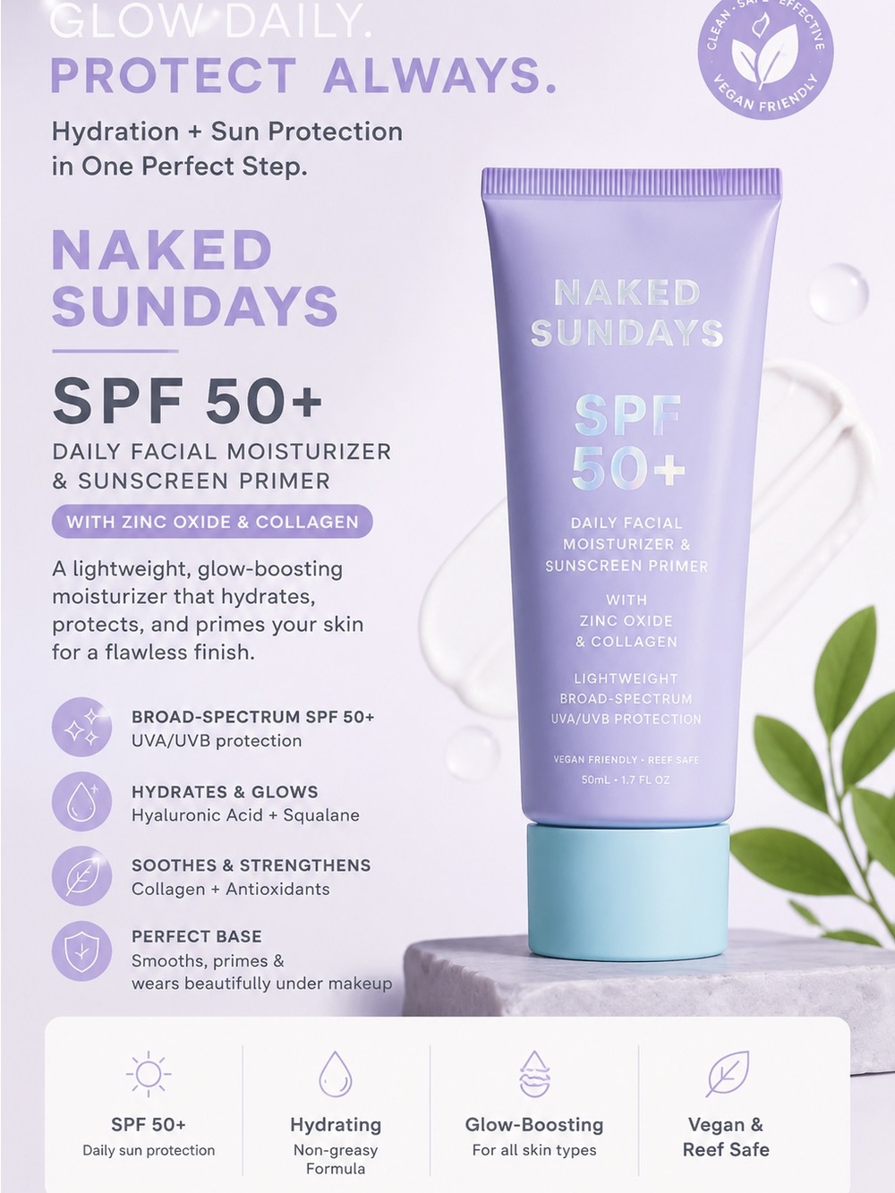 Naked Sundays SPF 50+ Daily Facial Moisturizer & Sunscreen Primer